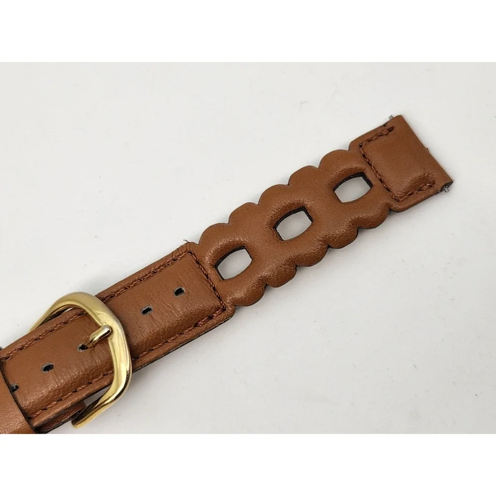 Vintage 16mm Hong Kong Cutout Pattern Brown Leather Watch Strap